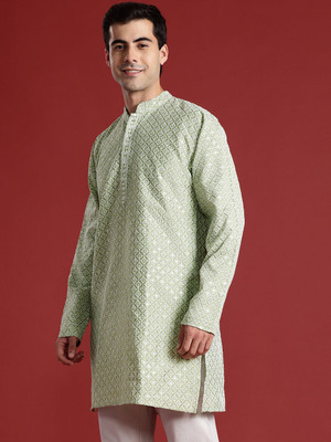 ANOUK Men Self Design Straight Kurta(Light Green)