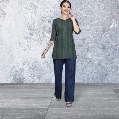 Rangrasiya Creation Women Striped A-line Kurta(Green)