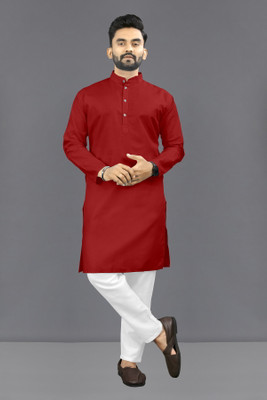 Shree Dutt Creation Men Solid Straight Kurta(Red)