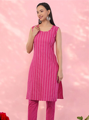 IQYA Women Striped Straight Kurta(Pink)
