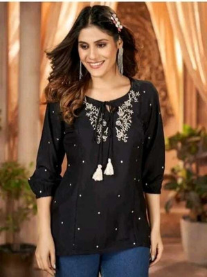 Shree shyam Women Embroidered Straight Kurta(Black)