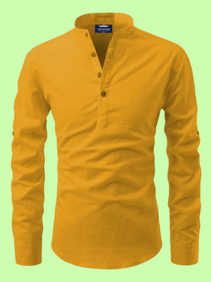 Life Roads Men Solid Straight Kurta(Yellow)