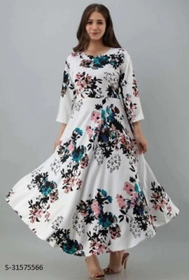 AnviTextile Women Printed Flared Kurta(Multicolor)