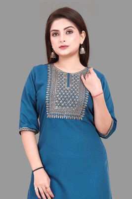 ANITA LYCRA Women Embroidered Straight Kurta(Blue)