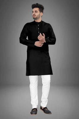 CRYSTALREVENUE Men Solid Straight Kurta(Black)
