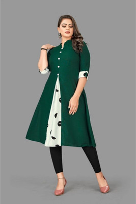Ladylaz Women Self Design Straight Kurta(Green)