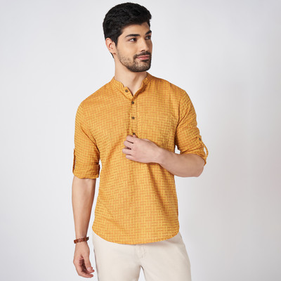 Indus Route by Pantaloons Men Solid A-line Kurta(Brown)