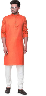 Vibhuti Men Solid Straight Kurta(Orange)