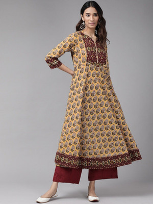 Yash Gallery Women Floral Print Anarkali Kurta(Yellow)