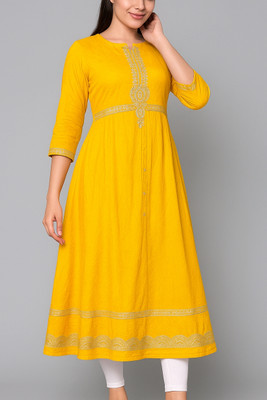 Samriddhi Fashion hub Women Solid A-line Kurta(Yellow)