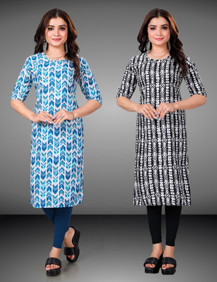 RANGRASIYA CORPORATION Women Printed Straight Kurta(Black)