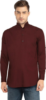 LYPLO Men Solid Straight Kurta(Maroon)