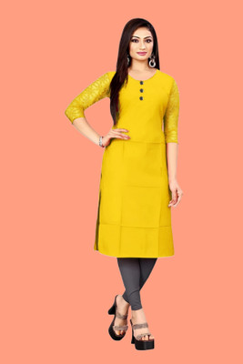 HOFC Women Solid Straight Kurta(Yellow)