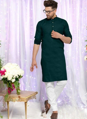 Krisha trend Men Solid Straight Kurta(Dark Green)