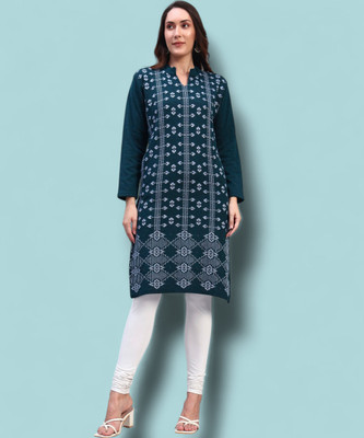 ZEPPI Women Self Design Straight Kurta(Blue)