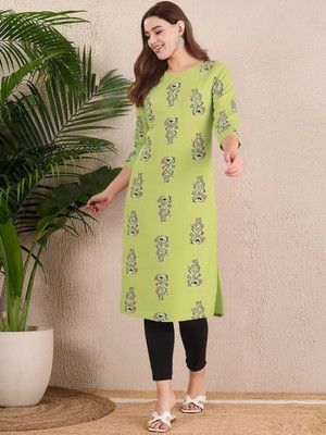 SZN Women Printed A-line Kurta(Green)