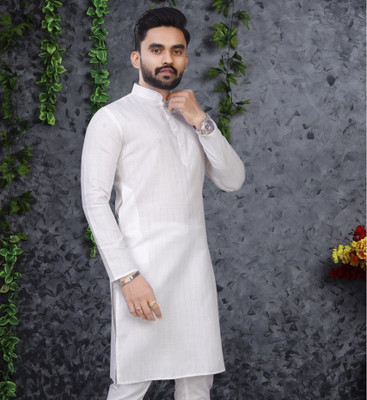 HIKNOCK Men Self Design Ethnic Dress Kurta(White)