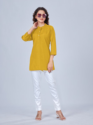 SPGR Women Solid Straight Kurta(Yellow)