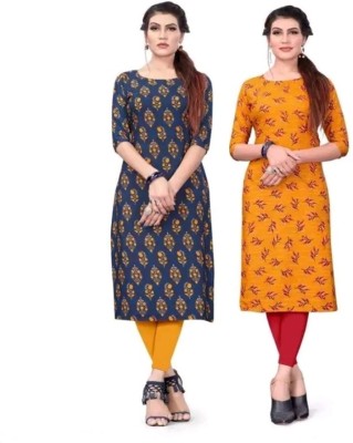 YUVI SOLANKI Women Printed A-line Kurta(Blue, Yellow)