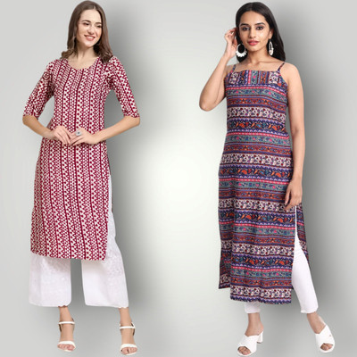 HouseOfCommon Women Printed Straight Kurta(Multicolor)
