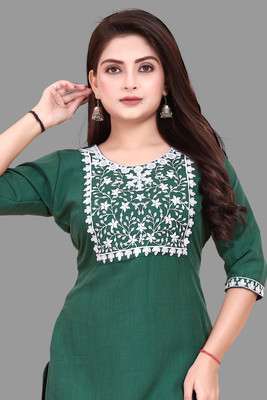 ANITA LYCRA Women Embroidered Straight Kurta(Green)