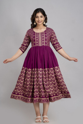 Sakshi Designer Women Printed Anarkali Kurta(Purple)