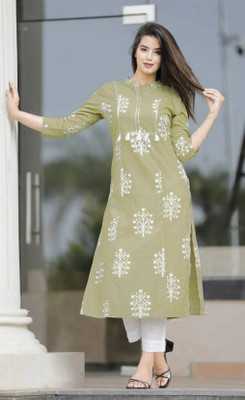 HouseOfCommon Women Printed Straight Kurta(Light Green)