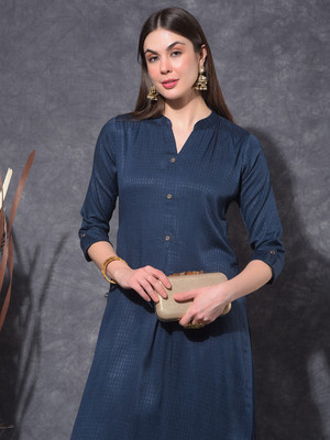 Mamoose Women Self Design Ethnic Dress Kurta(Blue)