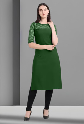 Maheshvi Women Solid Straight Kurta(Green)