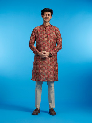DIWAS by Manyavar Men Printed Straight Kurta(Red)