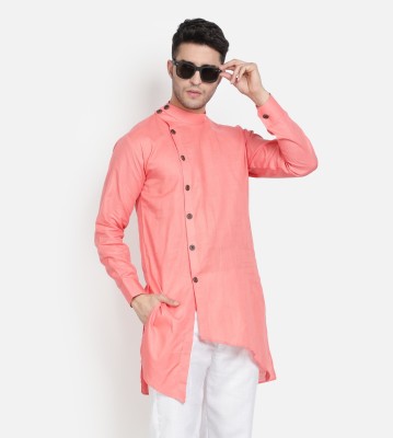 AEW DESIGNS Men Solid Trail Cut Kurta(Orange)