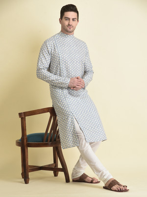 Tabard Men Printed Straight Kurta(Blue)