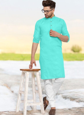 Rashmi Genz Men Printed Straight Kurta(Light Blue)
