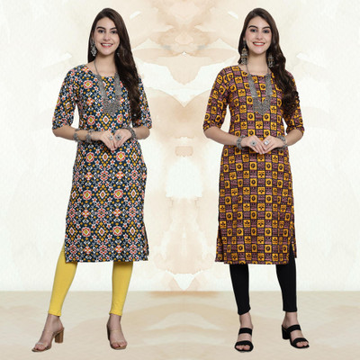 Moda Rapido Women Printed Straight Kurta(Multicolor)