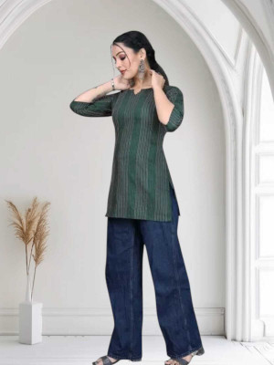 Rangrasiya Creation Women Striped A-line Kurta(Green)