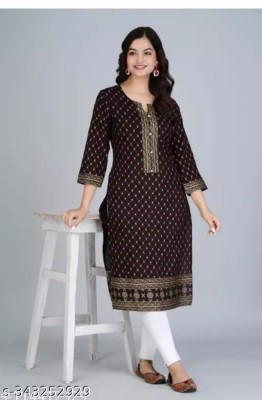 yashvi fab Women Printed Straight Kurta(Black)