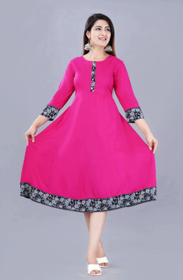 GULJAR FASHION Women Printed Anarkali Kurta(Grey, Black, Pink)