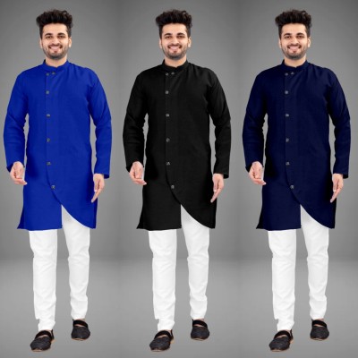 DIAMOND CLUSTER Men Self Design Trail Cut Kurta(Multicolor)