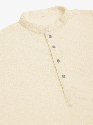 romj Men Chikan Embroidery A-line Kurta(White)