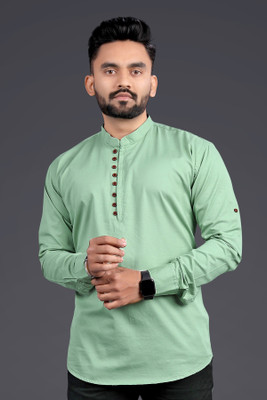 SPOQUE Men Solid Straight Kurta(Light Green)