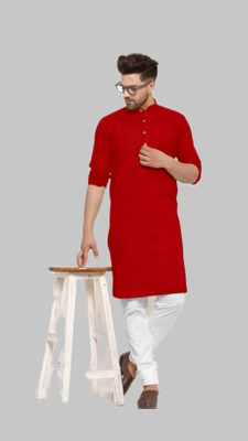 Anuj Fashion Men Solid A-line Kurta(Red)