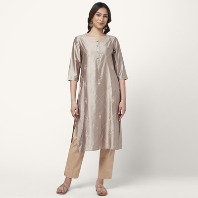 Rangmanch by Pantaloons Women Embroidered Straight Kurta(Grey)