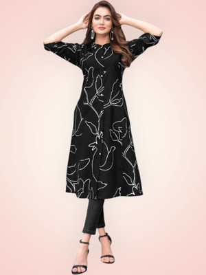 ABHI FAB Women Printed Straight Kurta(Black)