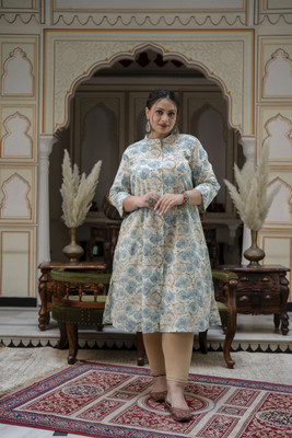 RopaDeModa Women Floral Print A-line Kurta(White)