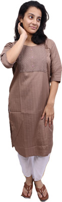 PickCell Women Embroidered Ethnic Dress Kurta(Brown)