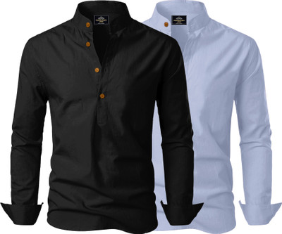 Kavyangle Creation Men Solid Straight Kurta(Black, Grey)