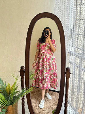 KUnzkes Women Fit and Flare Pink Midi/Calf Length Dress
