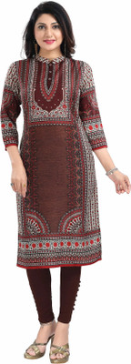 Divastri Women Printed Straight Kurta(Brown)
