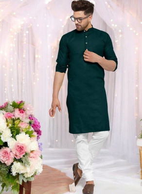 Krisha trend Men Solid Straight Kurta(Dark Green)