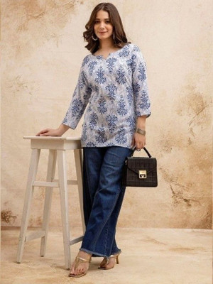 VHCK ENTERPRISE Women Embroidered A-line Kurta(Dark Blue, Grey)